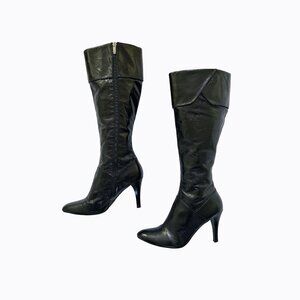 Vtg Enzo Angiolini Eaknit Black Leather Boots 8.5 Y2K Whimsigoth Vamp Urban Goth